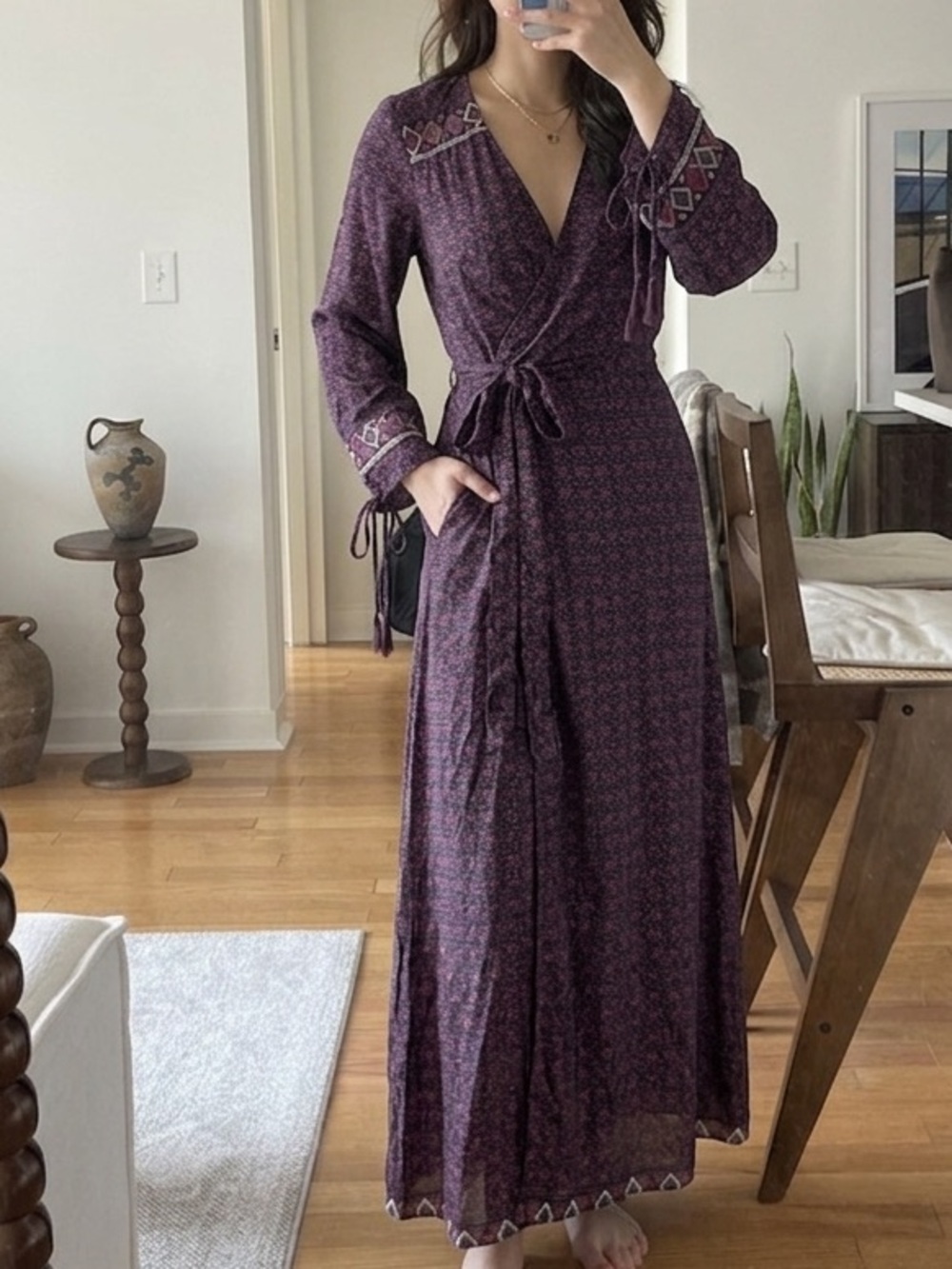Natalie Martin Plum Long Sleeve Printed Robe with Pink Motif